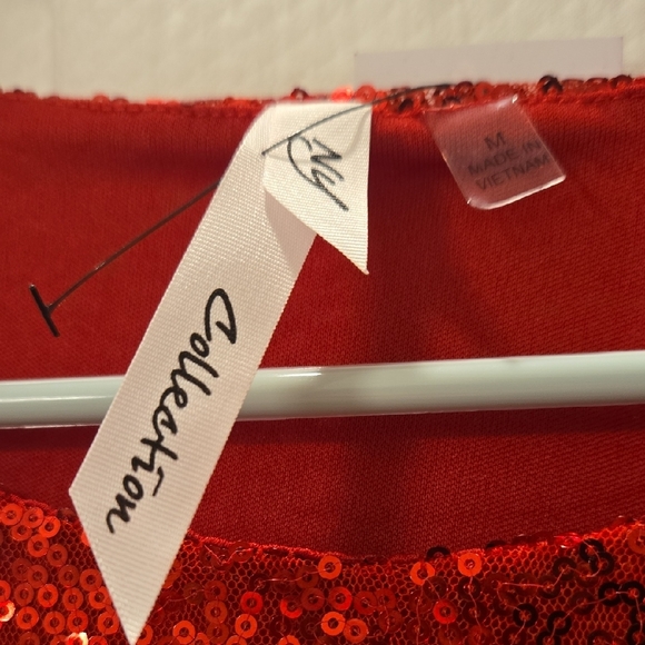 NY Collection Sparkling Red Sequin Blouse - Picture 2 of 7